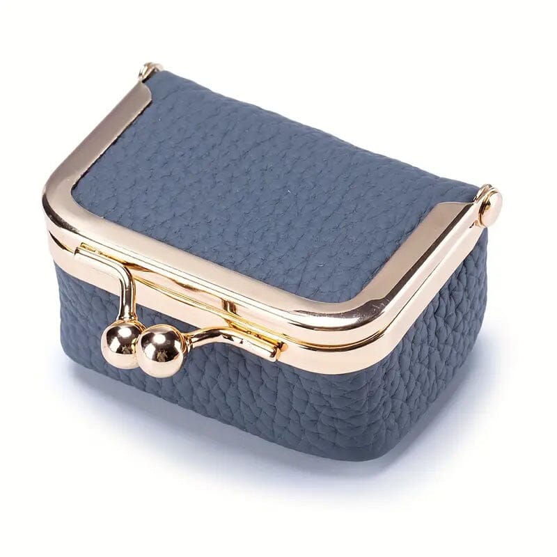 Genuine Leather Vintage-Inspired Coin Purse with Kiss Lock Handbags & Wallets Blue - DailySale