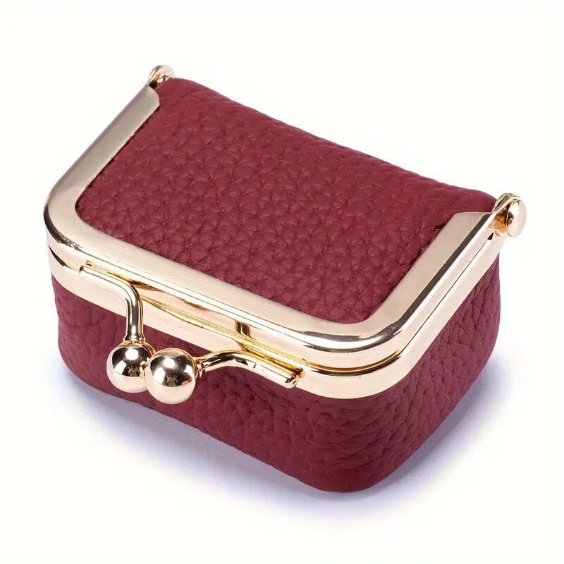 Genuine Leather Vintage-Inspired Coin Purse with Kiss Lock Handbags & Wallets Burgundy - DailySale