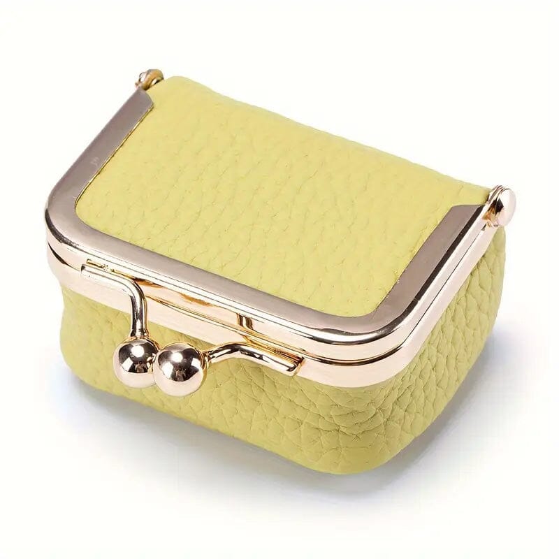 Genuine Leather Vintage-Inspired Coin Purse with Kiss Lock Handbags & Wallets Yellow - DailySale