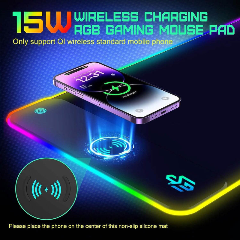 GIM Wireless Charging RGB Gaming Mouse Pad 10W Computer Accessories - DailySale