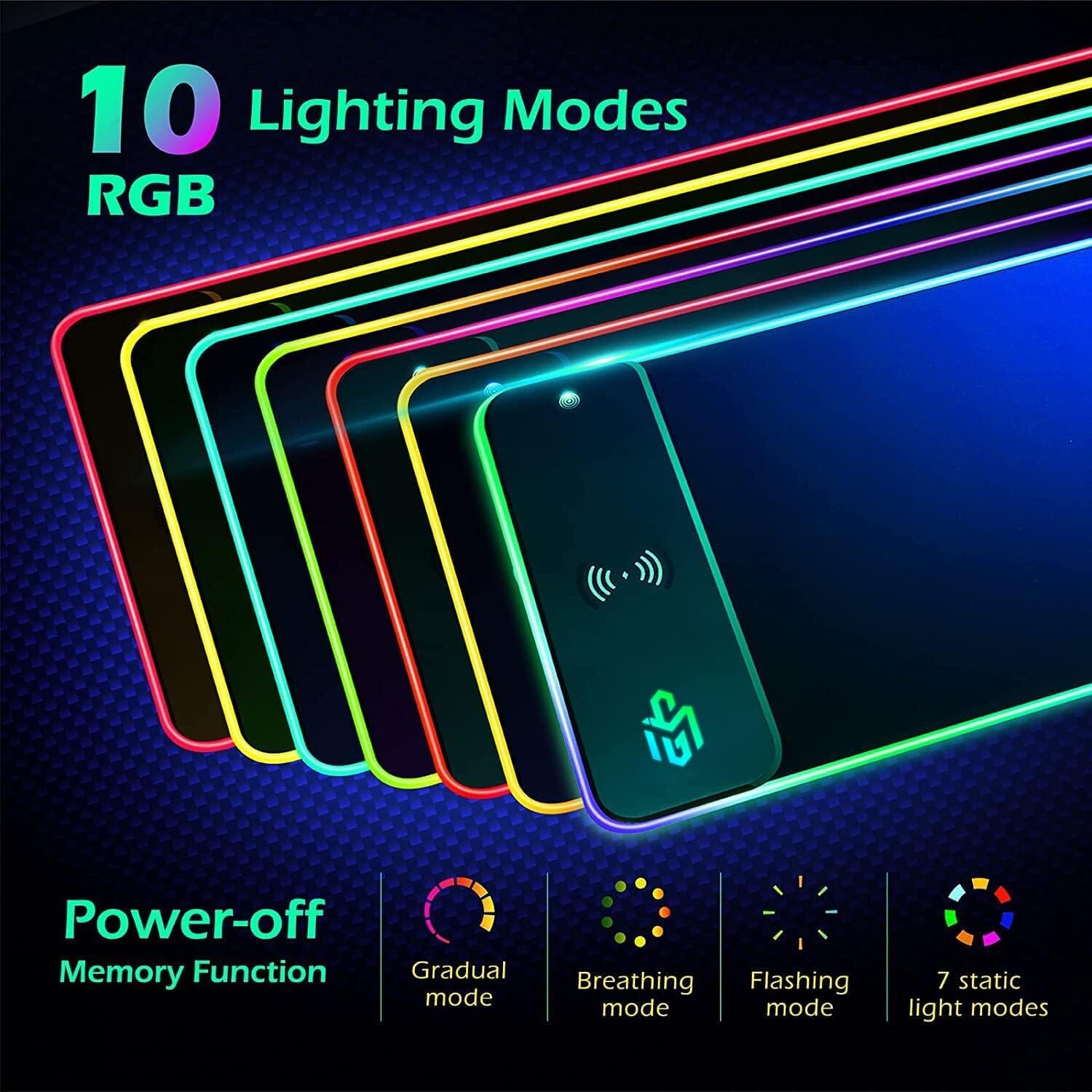 Gimars Upgrade RGB Mouse Pad with 15W Fast Wireless Charging, Extened Large  LED Gaming Mouse Pad with 10 Colors LED Light, Premium Smooth Surface, Non
