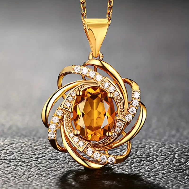 Glass Faux Gemstone Elegant Spiral Flower Pendant Necklace Necklaces Gold - DailySale