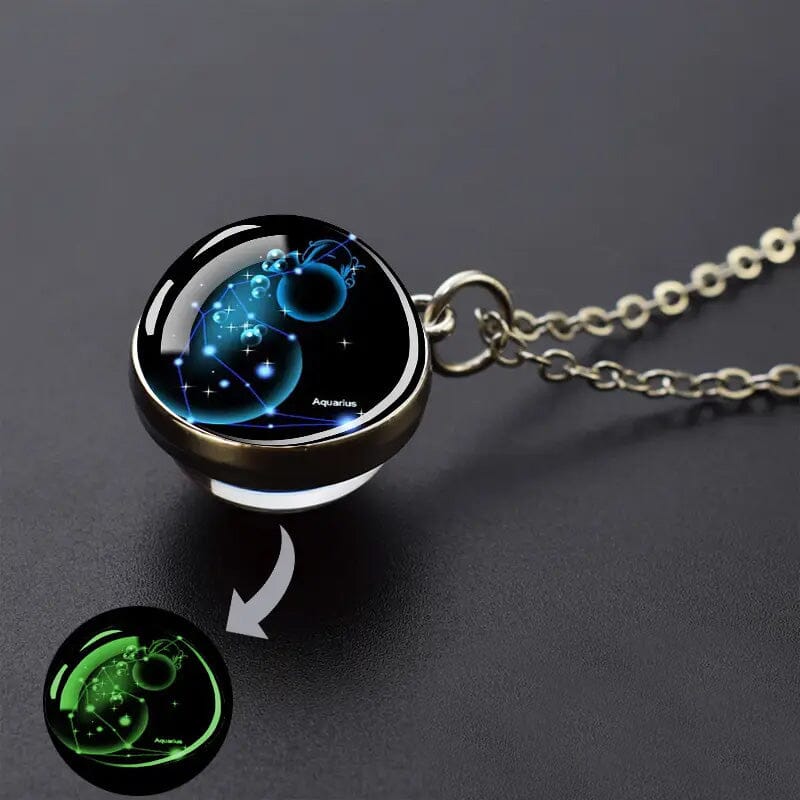 Glow-in-the-Dark Zodiac Pendant Necklace Necklaces Aquarius - DailySale