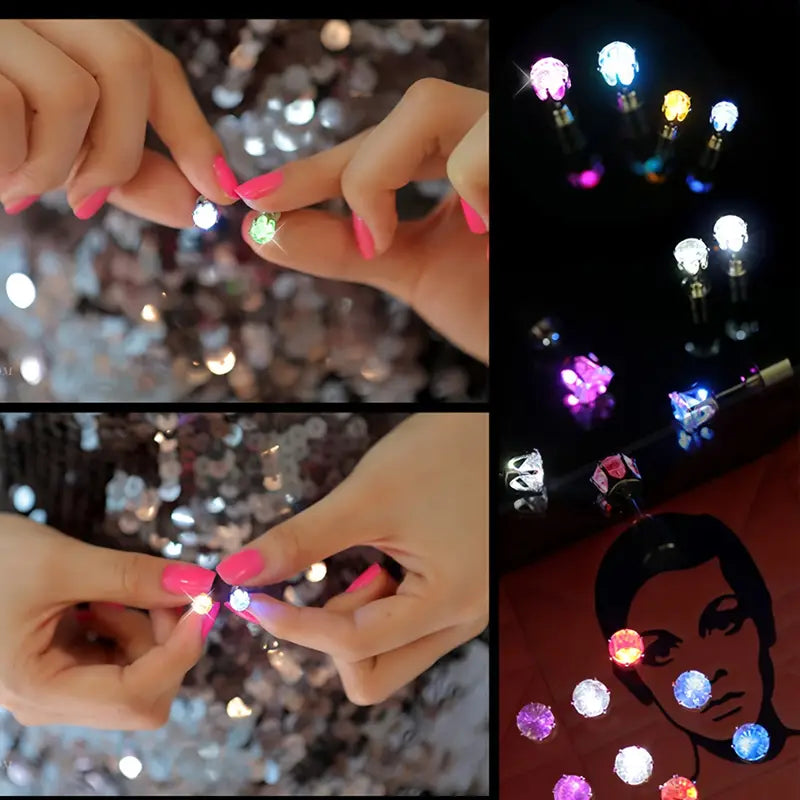 Glowing Rainbow LED Earrings: Color-Changing Ear Drop Pendants with Light-Up Crown Studs Earrings - DailySale