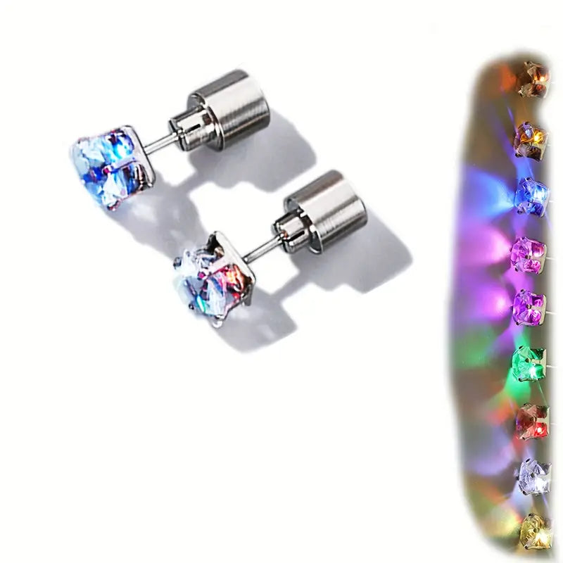 Glowing Rainbow LED Earrings: Color-Changing Ear Drop Pendants with Light-Up Crown Studs Earrings - DailySale