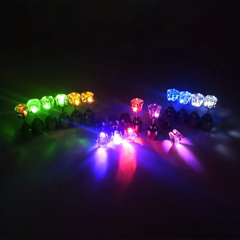 Glowing Rainbow LED Earrings: Color-Changing Ear Drop Pendants with Light-Up Crown Studs Earrings - DailySale