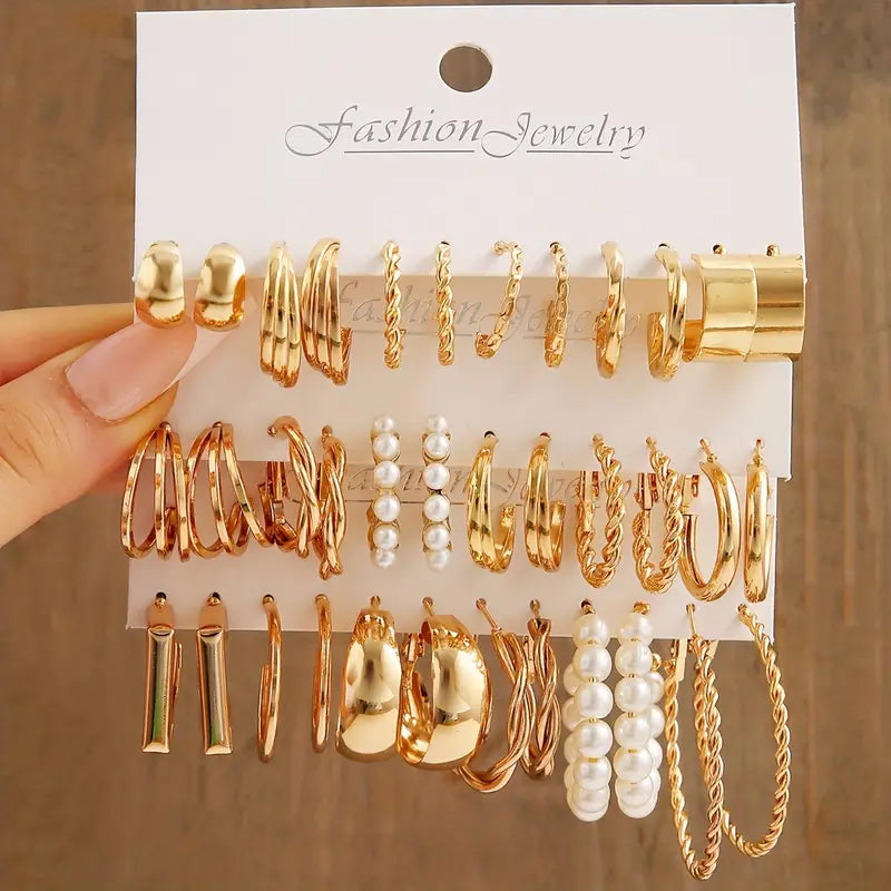 Gold-Tone Hoop Earrings Set with Faux Pearls Earrings - DailySale