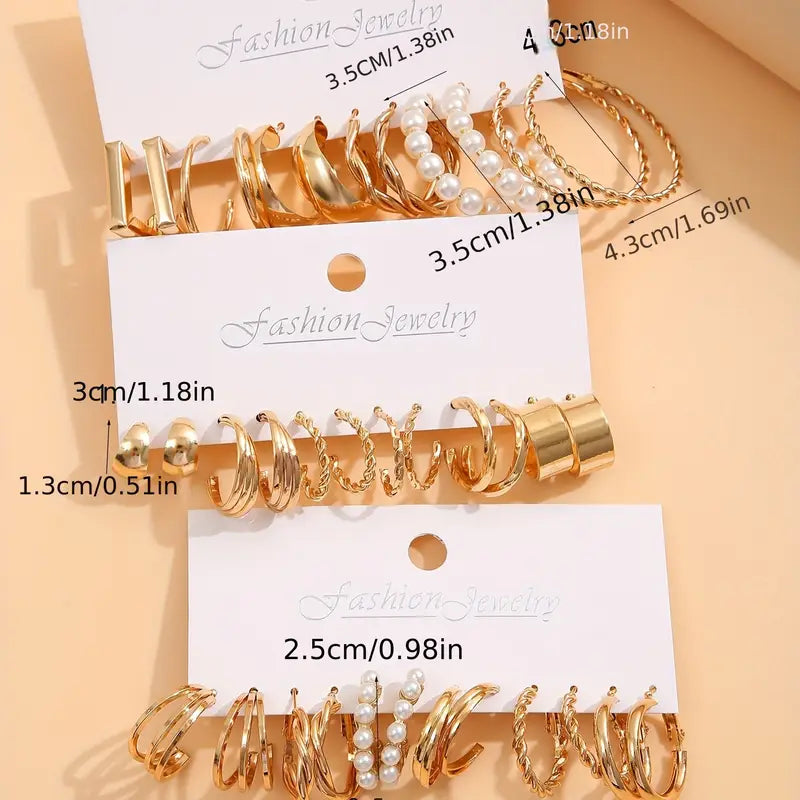 Gold-Tone Hoop Earrings Set with Faux Pearls Earrings - DailySale