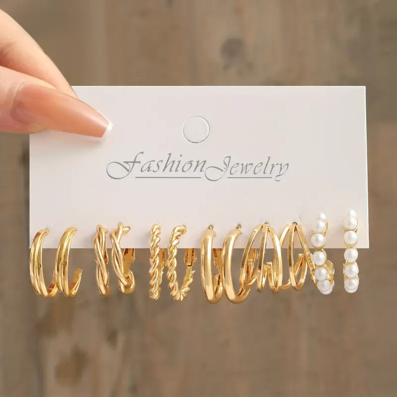 Gold-Tone Hoop Earrings Set with Faux Pearls Earrings - DailySale