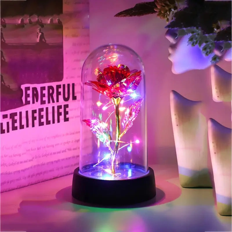 Golden Foil Rose Flower Lamp, Decorative Light Ornament Furniture & Decor Red - DailySale