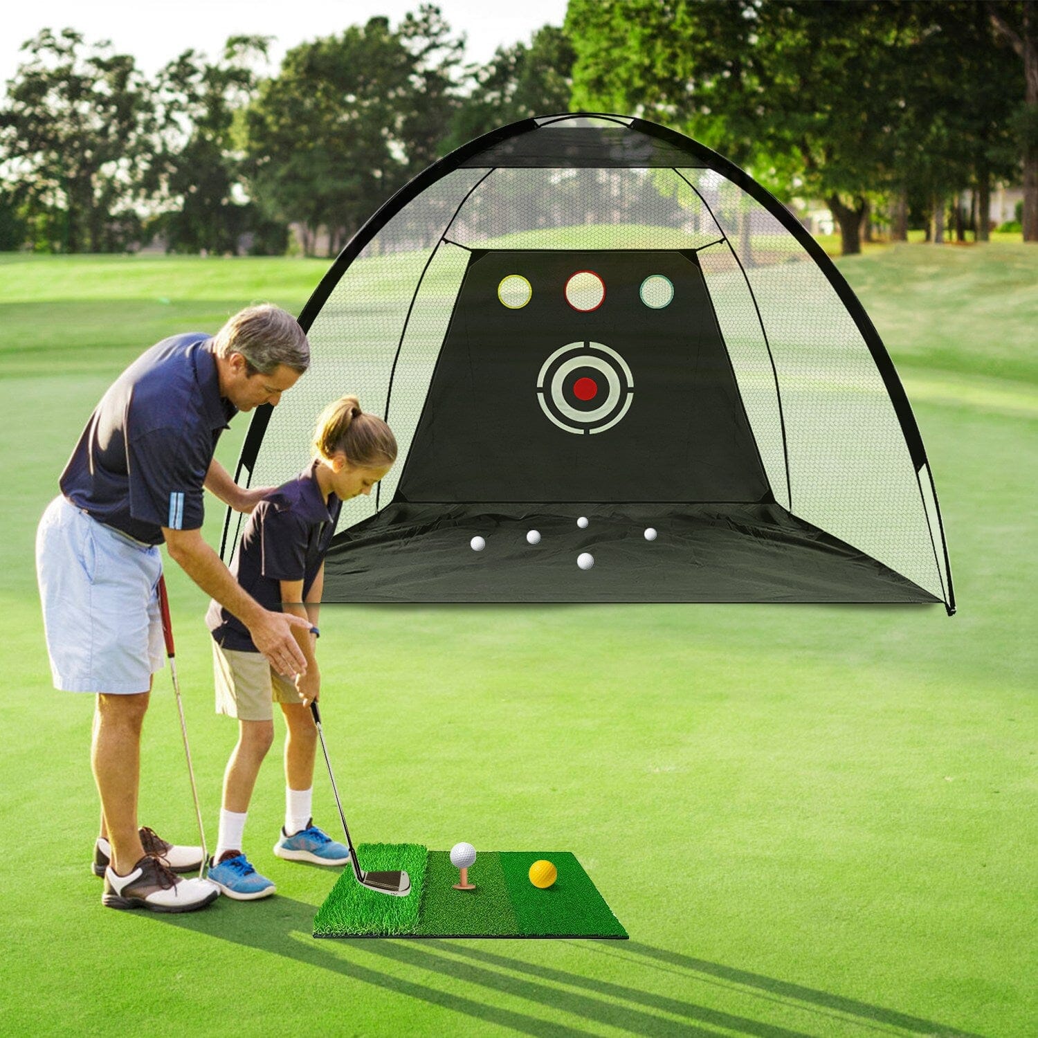 Golf Training Aids Driving Hitting Nets with Tri-Turf Golf Mat Target Cloth 10 Golf Balls 7 Golf Tees 2 Rubber Golf Tee Holders Carry Bag for Indoor Outdoor Sports Sports & Outdoors - DailySale