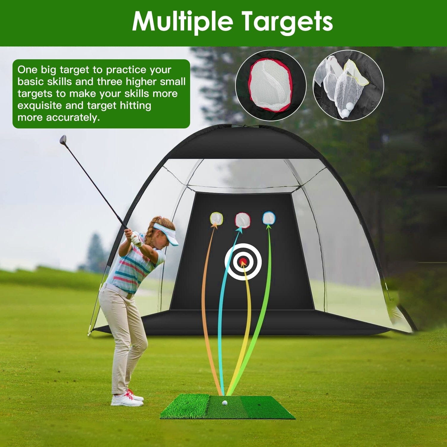 Golf Training Aids Driving Hitting Nets with Tri-Turf Golf Mat Target Cloth 10 Golf Balls 7 Golf Tees 2 Rubber Golf Tee Holders Carry Bag for Indoor Outdoor Sports Sports & Outdoors - DailySale