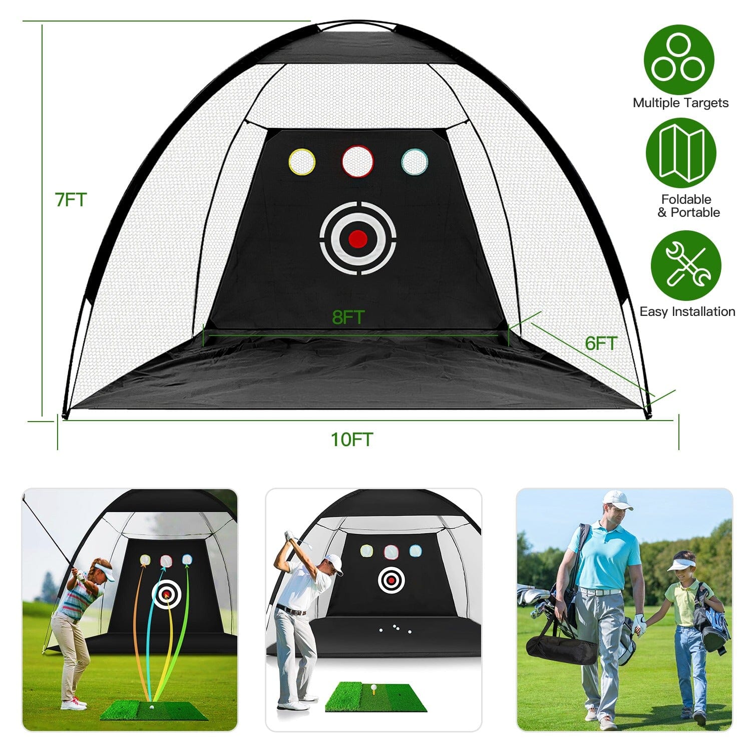 Golf Training Aids Driving Hitting Nets with Tri-Turf Golf Mat Target Cloth 10 Golf Balls 7 Golf Tees 2 Rubber Golf Tee Holders Carry Bag for Indoor Outdoor Sports Sports & Outdoors - DailySale