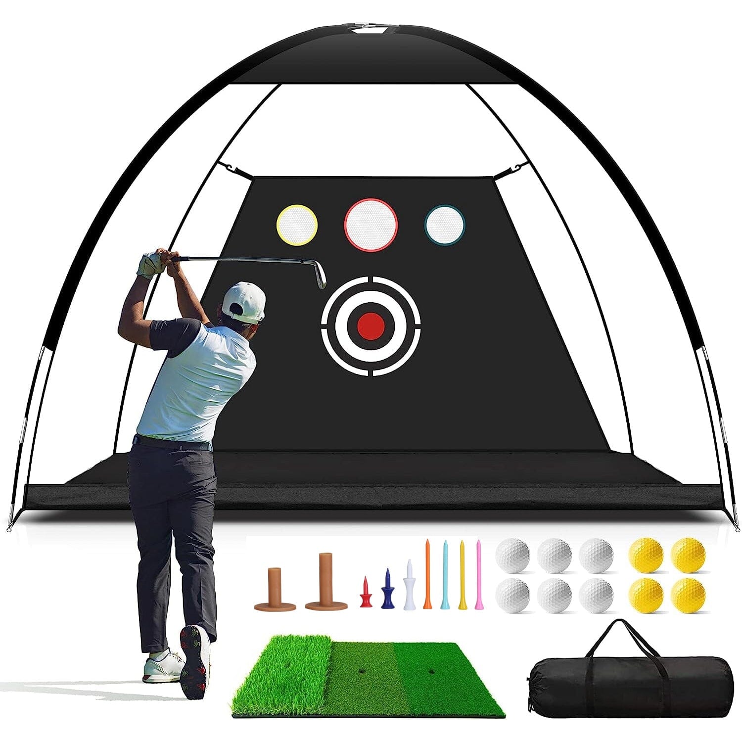 Golf Training Aids Driving Hitting Nets with Tri-Turf Golf Mat Target Cloth 10 Golf Balls 7 Golf Tees 2 Rubber Golf Tee Holders Carry Bag for Indoor Outdoor Sports Sports & Outdoors - DailySale