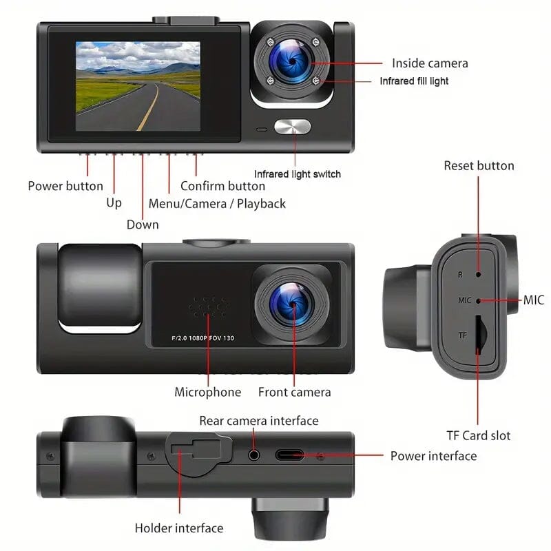 HD 1080P Car Dual Camera with IR Night Vision Loop Recording 2" IPS Screen Automotive - DailySale