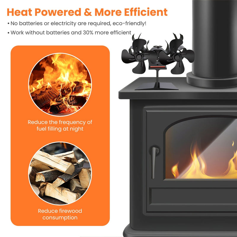 Heat Powered Wood Stove Fan Household Appliances - DailySale