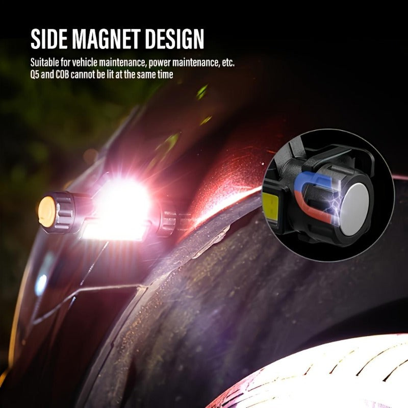 Magnetic side base sticks to metal for hands-free car repairs