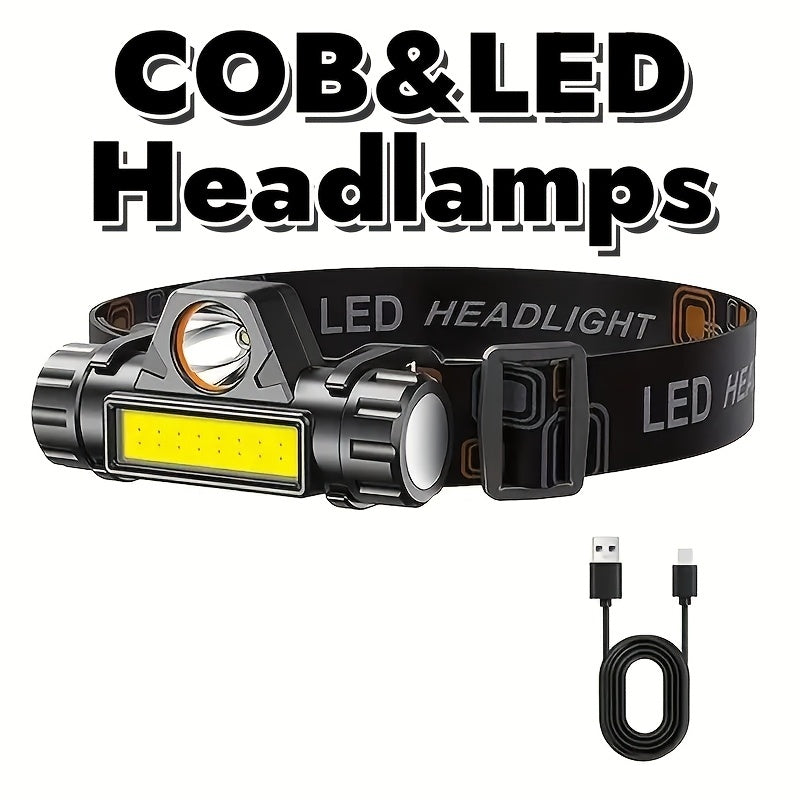 COB and LED headlamp with USB charging cable
