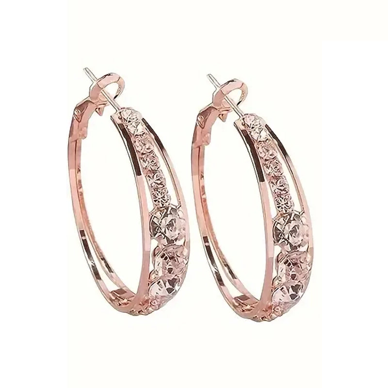 Hoop Earrings Inlaid Shiny Rhinestone For Ladies Earrings Rose Gold - DailySale