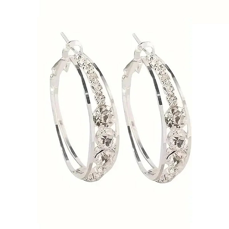 Hoop Earrings Inlaid Shiny Rhinestone For Ladies Earrings Silver - DailySale