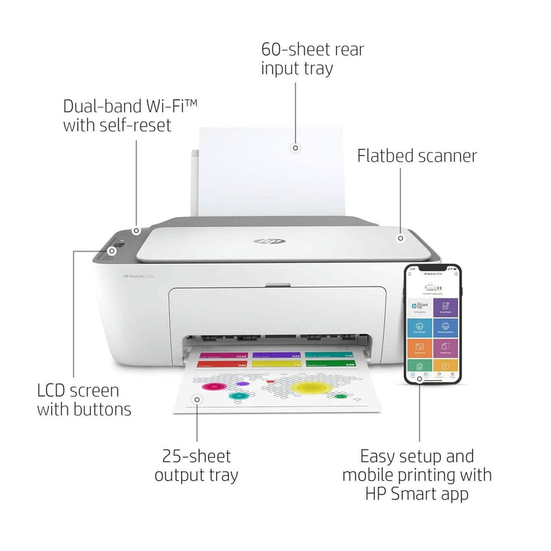 HP DeskJet 2755 All-in-One Inkjet Printer Scanner and Copier (Refurbished) Computer Accessories - DailySale