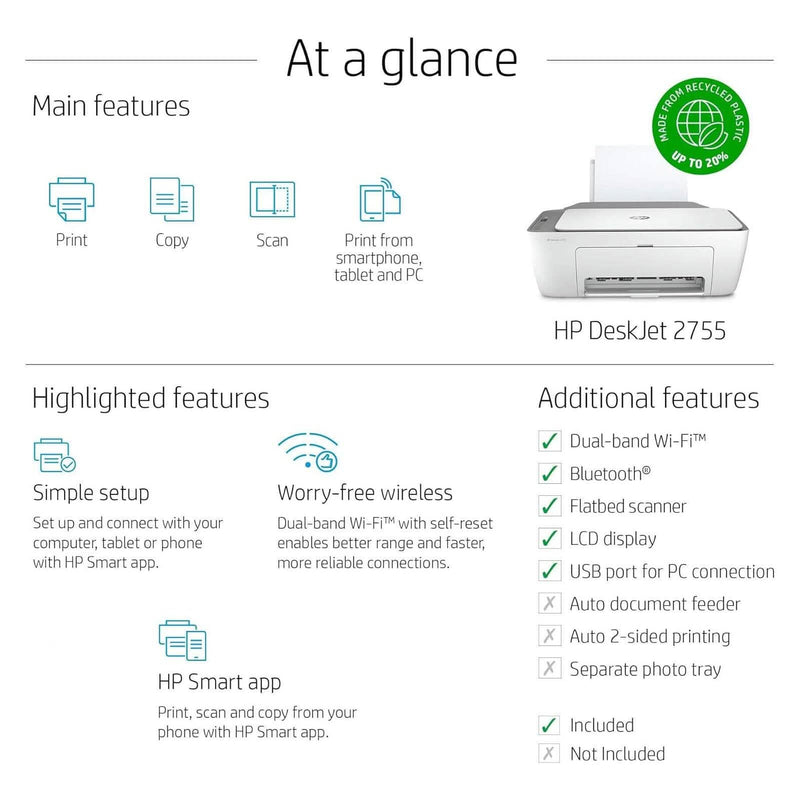 HP DeskJet 2755 All-in-One Inkjet Printer Scanner and Copier (Refurbished) Computer Accessories - DailySale