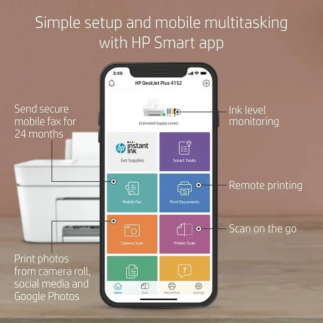 HP DeskJet Plus 4152 Wireless All-in-One Color Inkjet Printer (White) - Refurbished Computer Accessories - DailySale