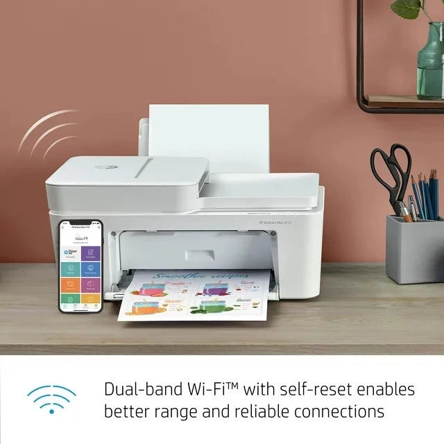 HP DeskJet Plus 4152 Wireless All-in-One Color Inkjet Printer (White) - Refurbished Computer Accessories - DailySale