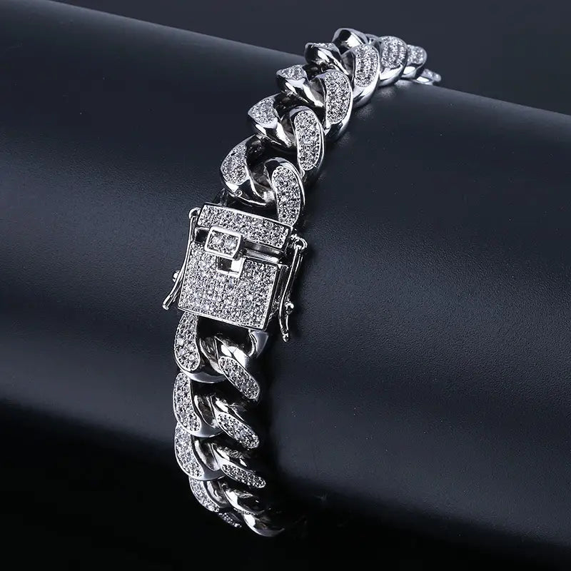 Iced Out Hip Hop Zircon Cuban Chain Bracelet for Men Bracelets - DailySale