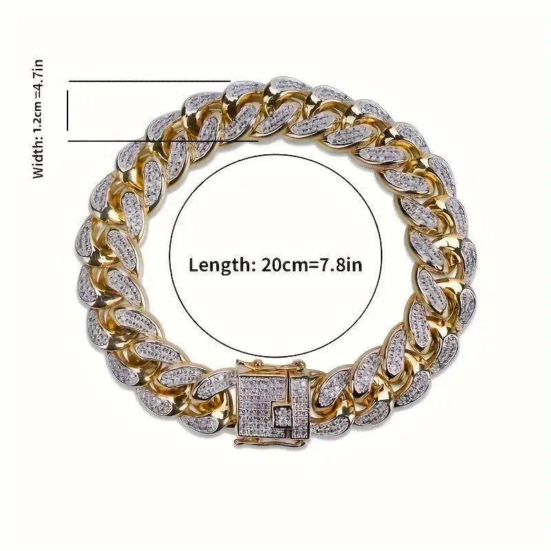 Iced Out Hip Hop Zircon Cuban Chain Bracelet for Men Bracelets - DailySale