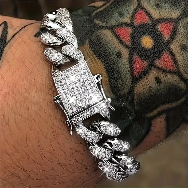 Iced Out Hip Hop Zircon Cuban Chain Bracelet for Men Bracelets - DailySale