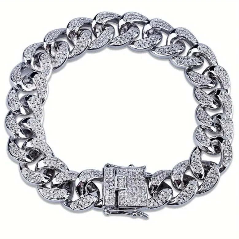 Iced Out Hip Hop Zircon Cuban Chain Bracelet for Men Bracelets - DailySale