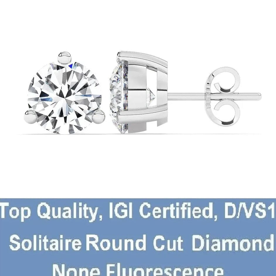 IGI, F/VS1, 3 CT Solitaire Lab-Grown Round Diamond Studs Earring 950 Platinum Earrings - DailySale