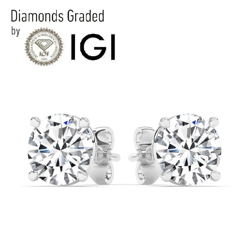 IGI, F/VS1, 4 CT Solitaire Lab-Grown Round Diamond Studs Earring, 950 Platinum Earrings - DailySale