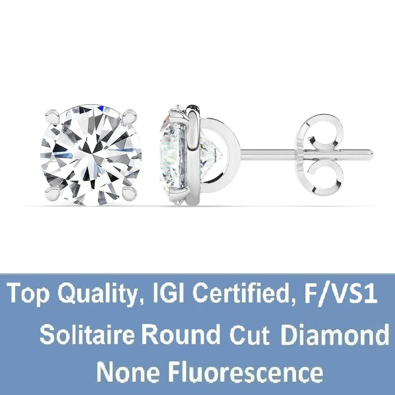 IGI, F/VS1, 4 CT Solitaire Lab-Grown Round Diamond Studs Earring, 950 Platinum Earrings - DailySale