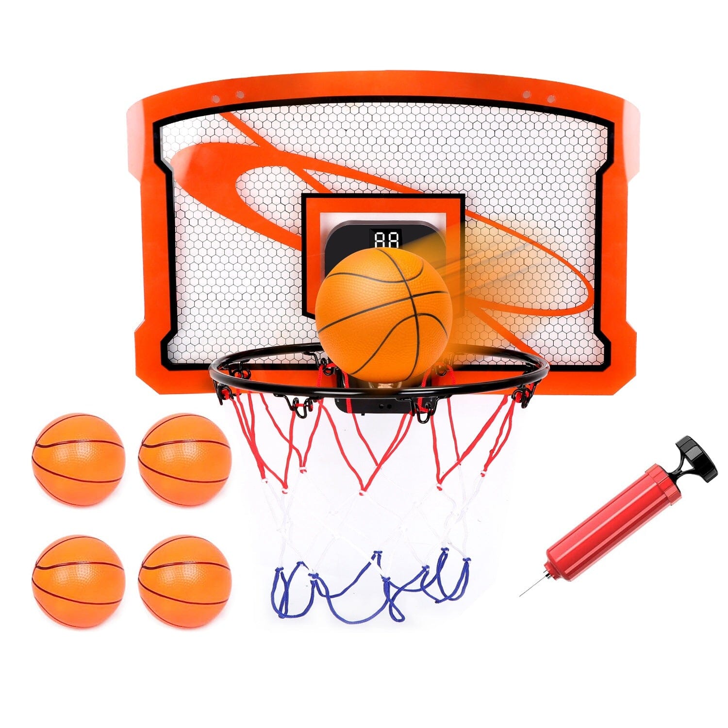 Indoor Mini Basketball Hoop Set with 4 Inflatable Balls Electric Audio Scorer Toys & Games - DailySale