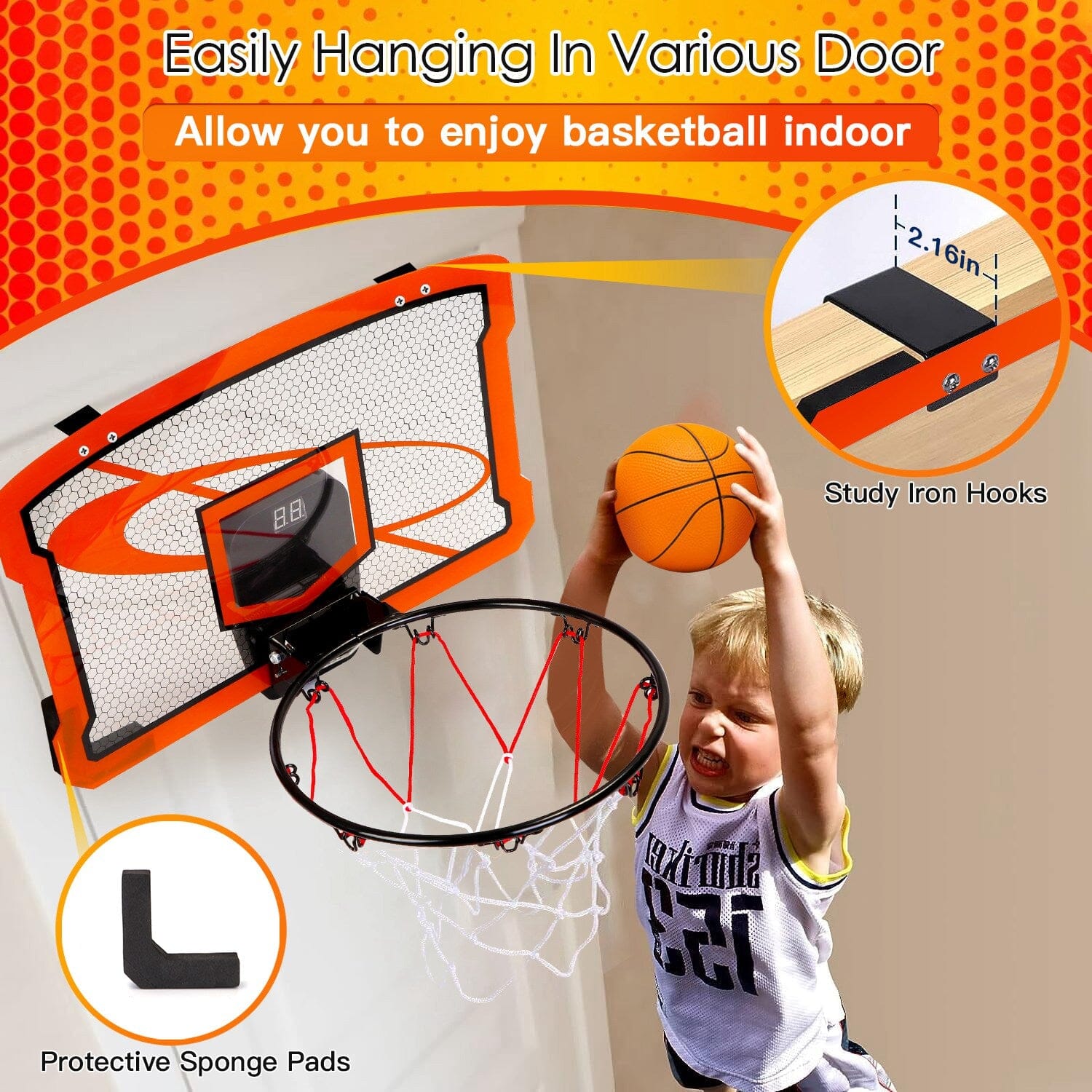 Indoor Mini Basketball Hoop Set with 4 Inflatable Balls Electric Audio Scorer Toys & Games - DailySale