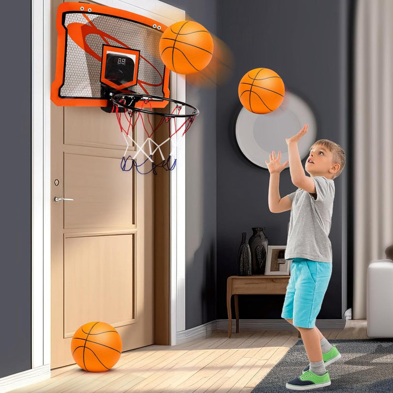 Indoor Mini Basketball Hoop Set with 4 Inflatable Balls Electric Audio Scorer Toys & Games - DailySale