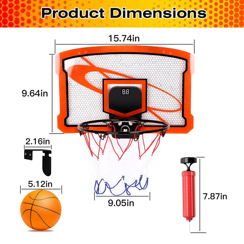 Indoor Mini Basketball Hoop Set with 4 Inflatable Balls Electric Audio Scorer Toys & Games - DailySale
