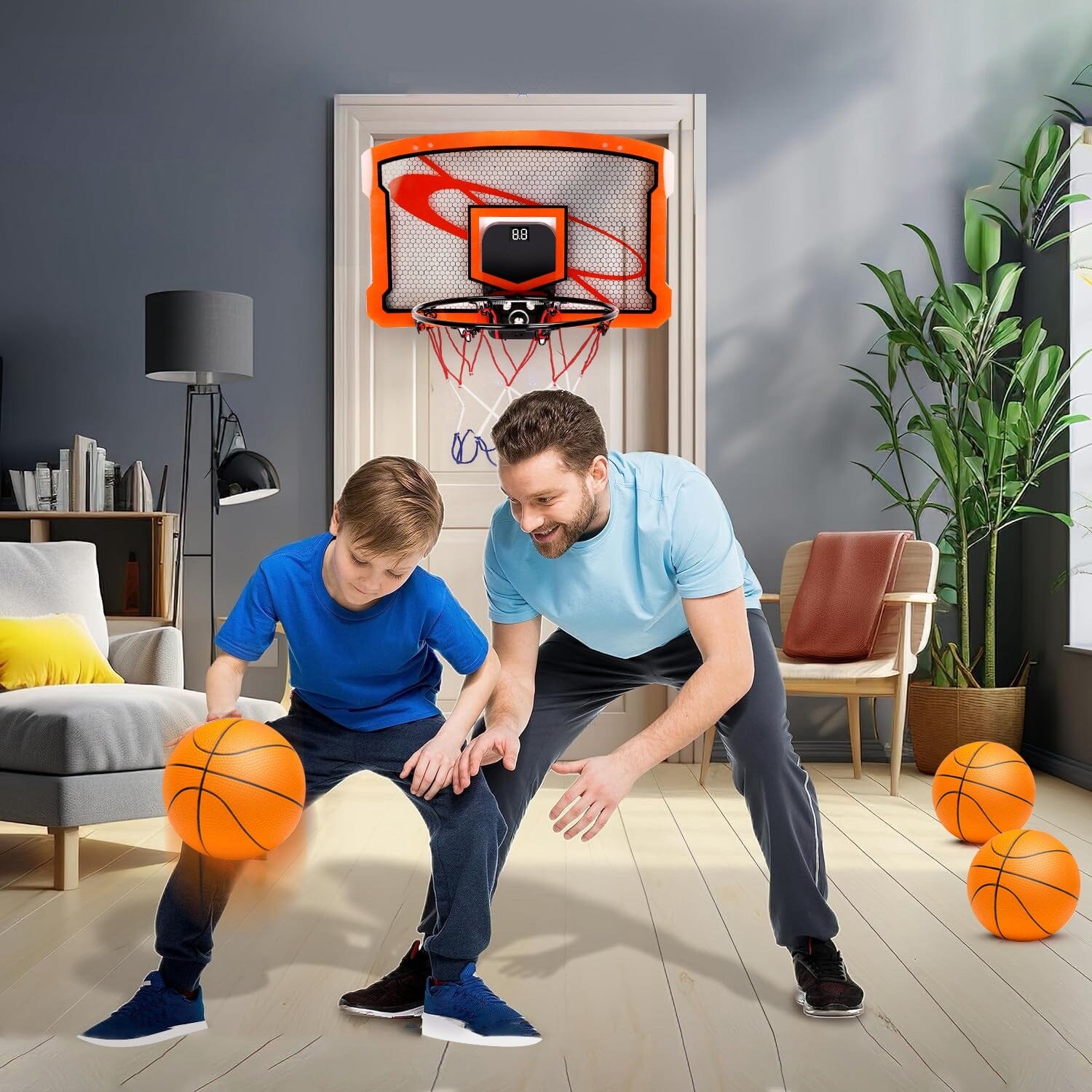 Indoor Mini Basketball Hoop Set with 4 Inflatable Balls Electric Audio Scorer Toys & Games - DailySale