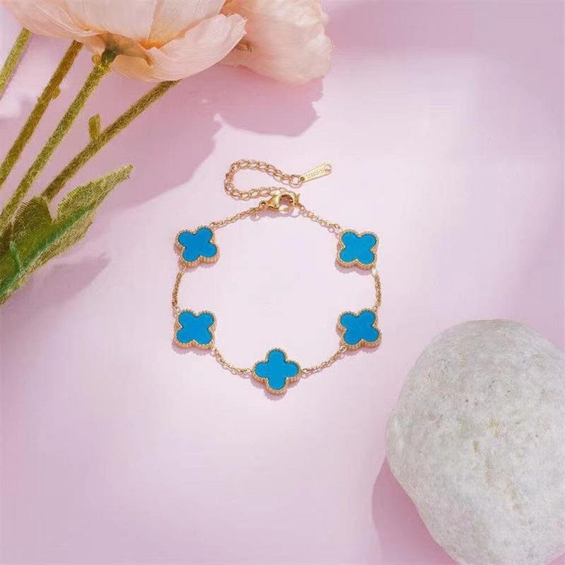Inspired 18kt Goldtone Four Cleaf Bracelet Bracelets Blue - DailySale
