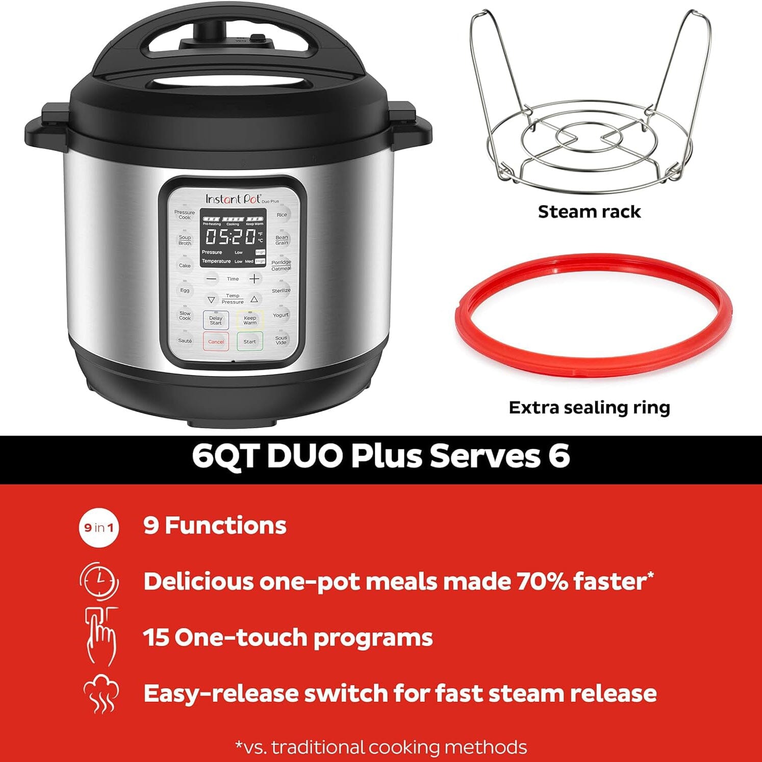 Instant Pot DUO Plus 6qt 9-in-1 Multi- Use Programmable Slow Cooker Kitchen Appliances - DailySale