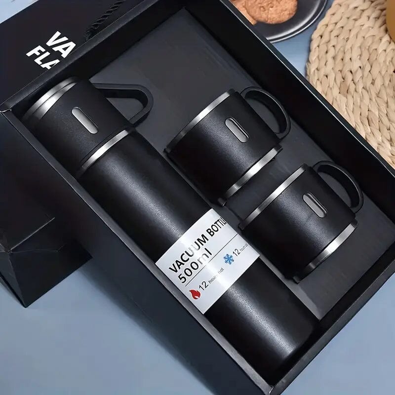 Insulated Stainless Steel Vacuum Flask Set Sports & Outdoors Black - DailySale