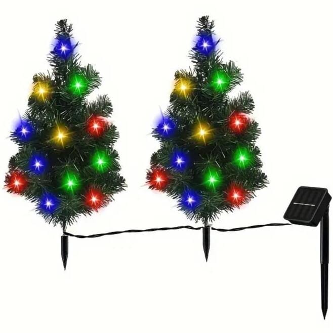 IP65 Waterproof Solar Powered Prelit Small Christmas Tree Holiday Decor & Apparel 2-Pack - DailySale