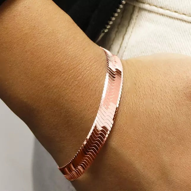 Italian Solid Sterling Silver 10MM Herringbone Bracelet Bracelets Rose Gold - DailySale