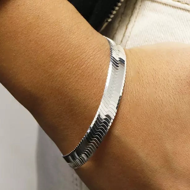 Italian Solid Sterling Silver 10MM Herringbone Bracelet Bracelets Silver - DailySale