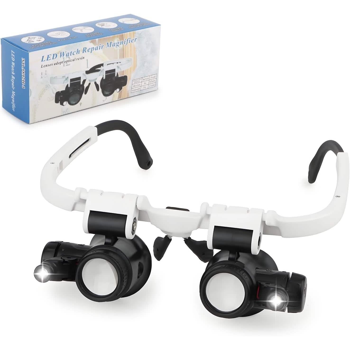 2-LED head-mounted magnifier glasses with repair light