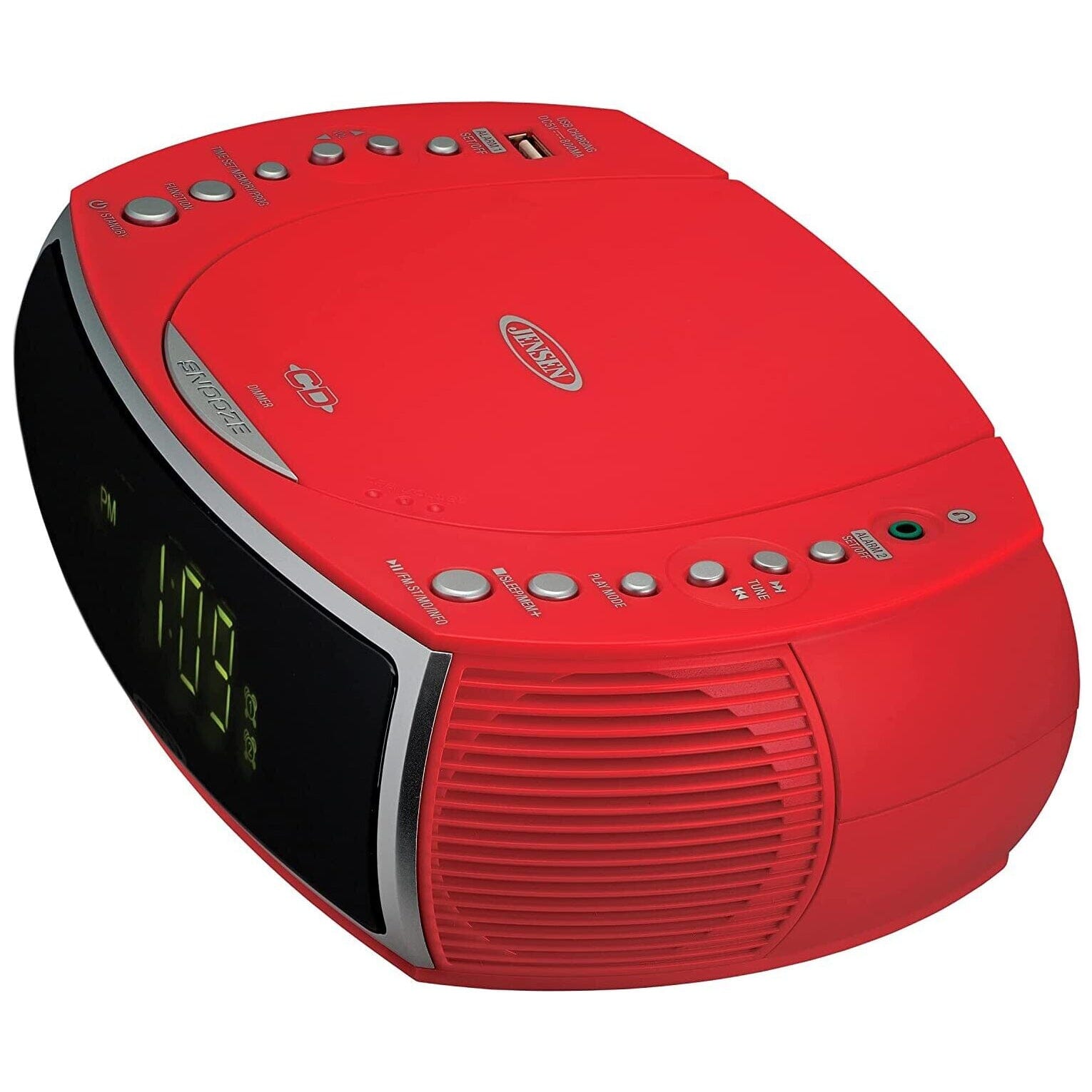 Jensen JCR-322R Modern Home CD Tabletop Stereo Clock Digital Display AM/FM Radio CD Player Dual Alarm Clock (Red) Household Appliances - DailySale