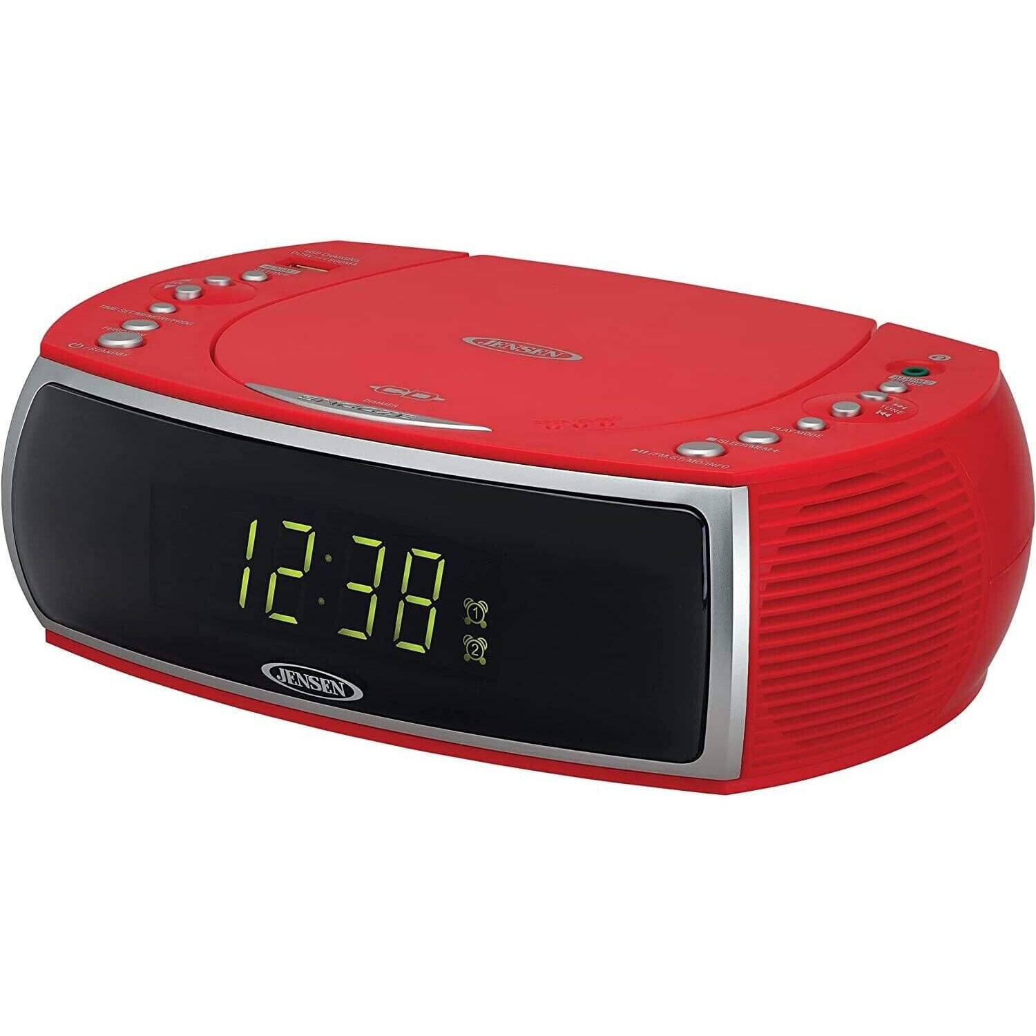 Jensen JCR-322R Modern Home CD Tabletop Stereo Clock Digital Display AM/FM Radio CD Player Dual Alarm Clock (Red) Household Appliances - DailySale