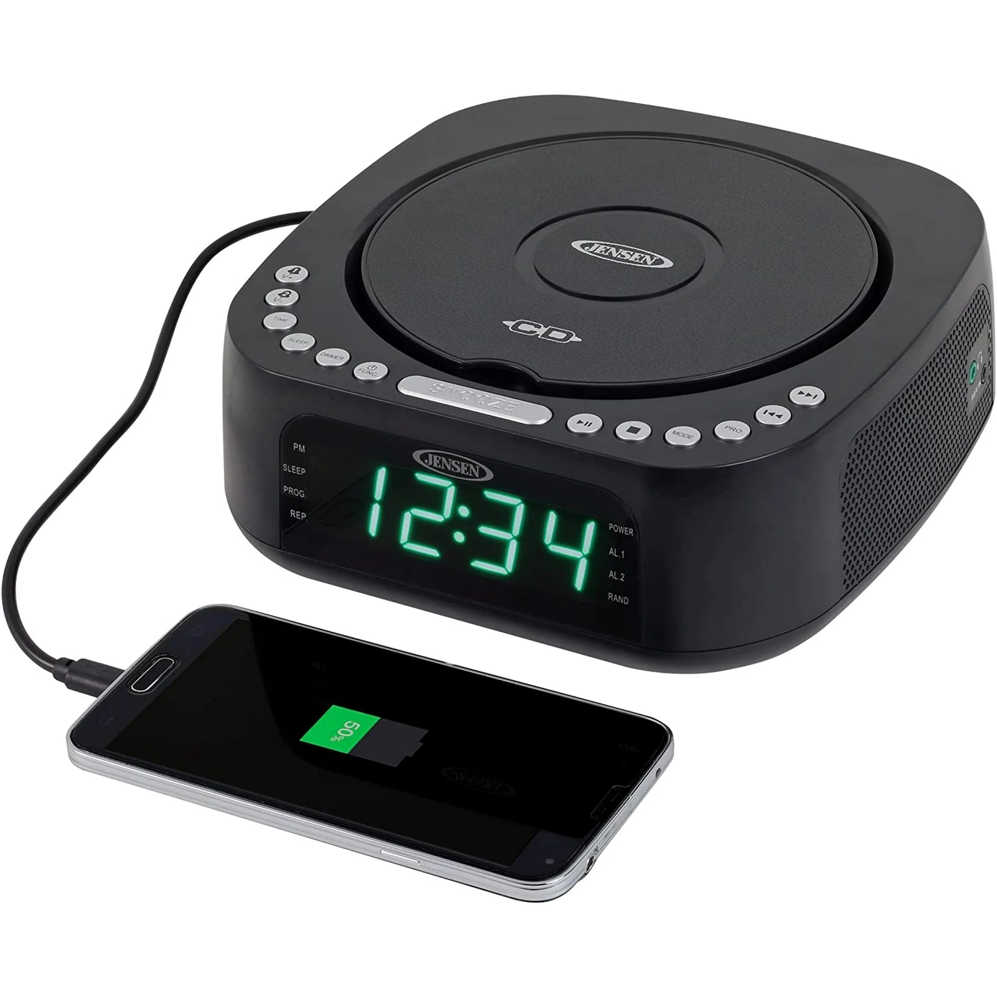 Jensen JCR-375 BLK Green LED CD/MP3 Clock Radio USB charge (Black) Household Appliances - DailySale